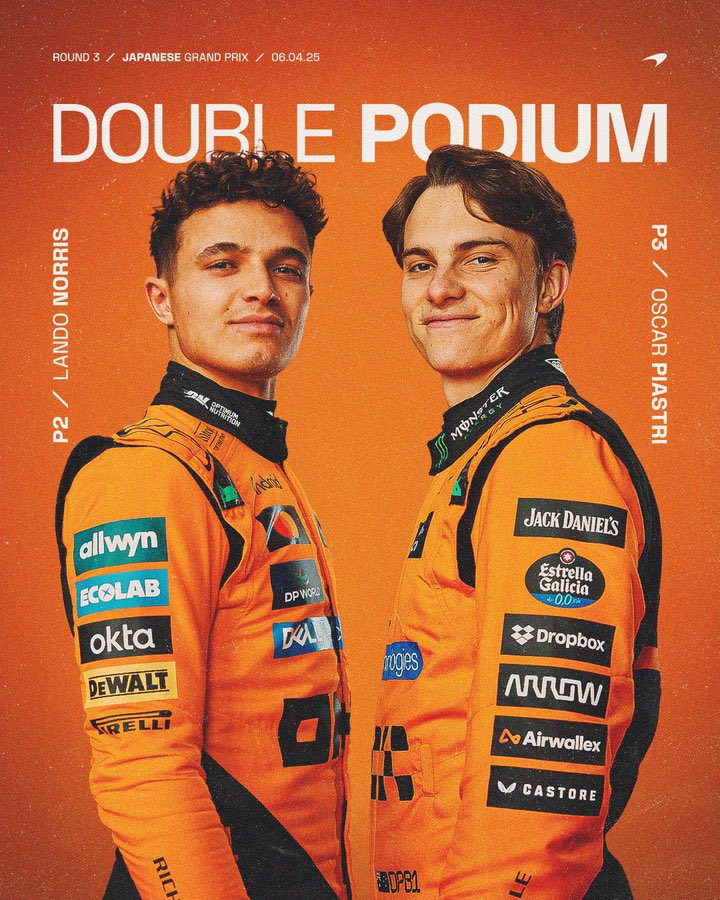 F1CircuitQueen's tweet photo. Its a Double Podium for the #McLaren 
@LandoNorris at P2
@OscarPiastri at P3 
#JapanGP #JapaneseGP #F12025 #F1 #f1jp #Formula1 https://t.co/f8UrX3qs7n