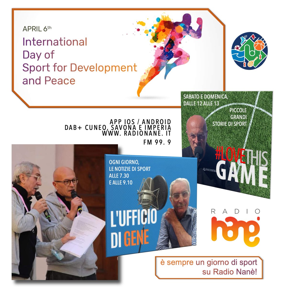 #internationalsportday 🏁🏁🏁

🔻🔻🔻
E' sempre #sport su Radio Nanè: ogni giorno alle 7.30 e 9.10 le notizie all'interno dell' 𝕌𝕗𝕗𝕚𝕔𝕚𝕠 𝕕𝕚 𝔾𝕖𝕟𝕖 e nel weekend dalle 12 curiosità e approfondimenti in 𝕃𝕠𝕧𝕖 𝕋𝕙𝕚𝕤 𝔾𝕒𝕞𝕖.
#radio #notizie #new #storytelling