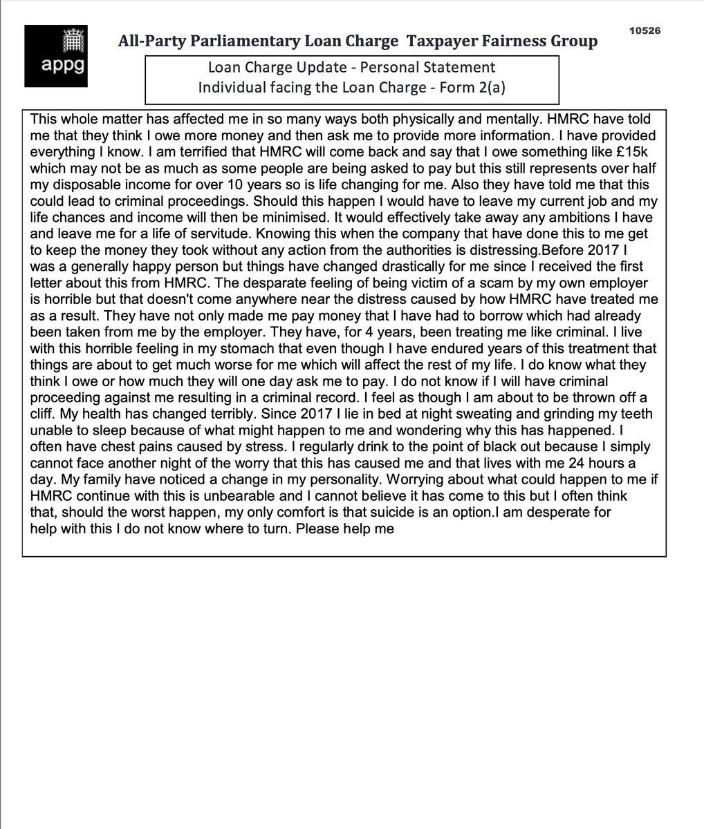...police...my employer had been making deductions from my wages but keeping them which was leaving me with a problem with HMRC

...suicide is an option

I am desperate for
help with this I do not know where to turn

Please help me

<a href="/LCAG_2019/">Loan Charge Action Group [LCAG]</a> <a href="/loanchargeAPPG/">Loan Charge & Taxpayer Fairness APPG</a> #LoanChargeScandal