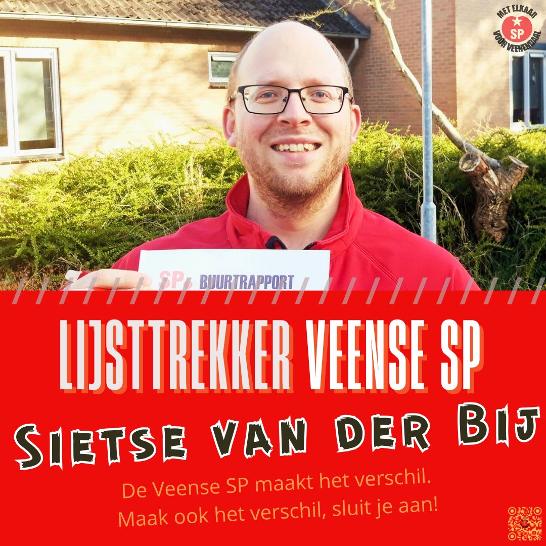 🍅 Als eerste Veense partij maken de lokale SP-leden haar lijsttrekker bekend: "Sietse van der Bij"! 

✅ In nog geen twee jaar tijd is het <a href="/Sietsebij/">Sietse van der Bij 🍅</a> en zijn team gelukt om belangrijke verschillen te maken voor de Veense samenleving. Daar gaan ze graag mee door.

1/2