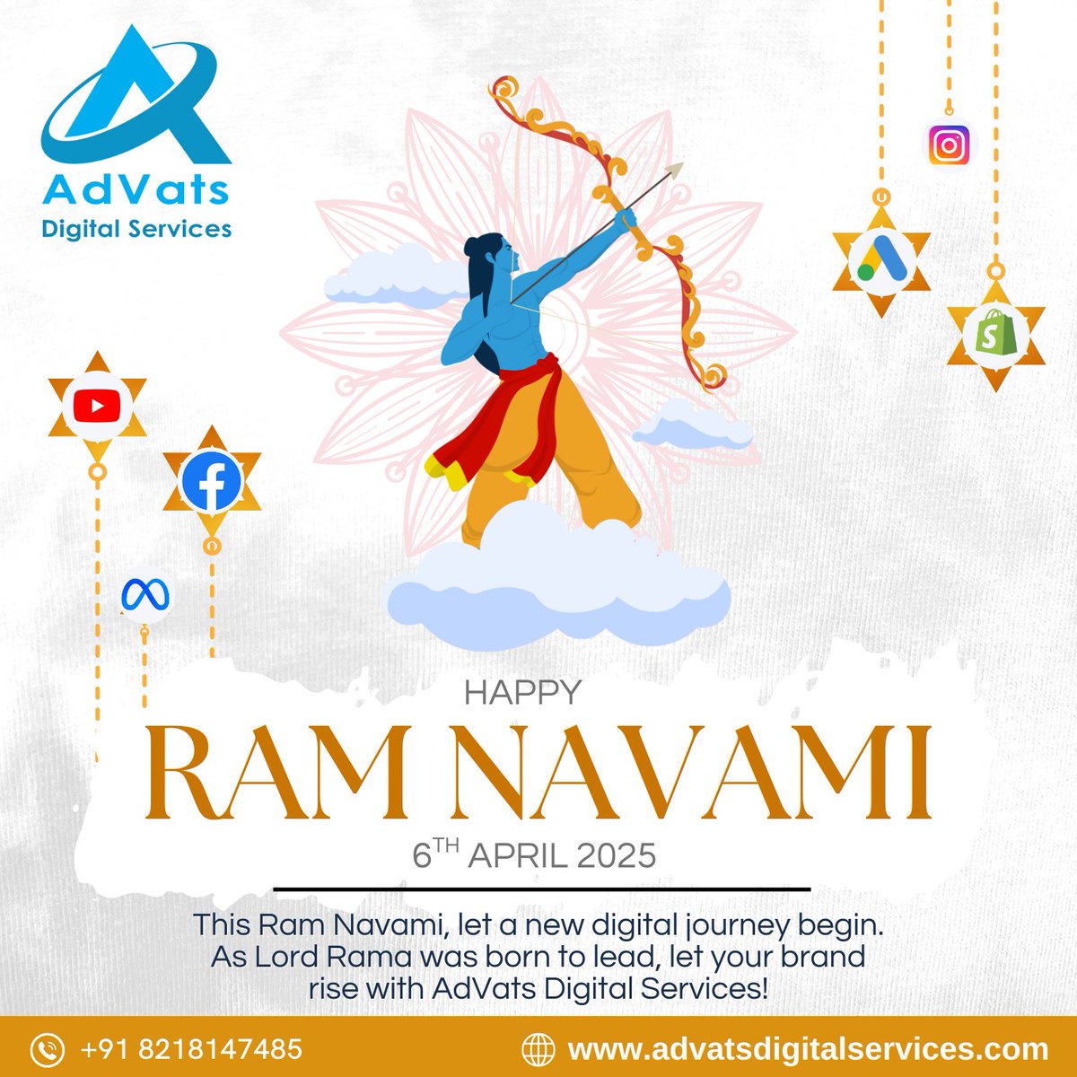 AdVatsDigital's tweet photo. This Ram Navami, empower your brand with strength & success!✨Let AdVats Digital Services drive your digital victory!⚡
📞Call: +91 8218147485 |🌐https://t.co/Ghdafma8fN |📩DM Us Now!
#ramnavami2025 #digitalvictory #brandsuccess #advatsdigitalservices #marketingexperts https://t.co/4XQIv9iu4c