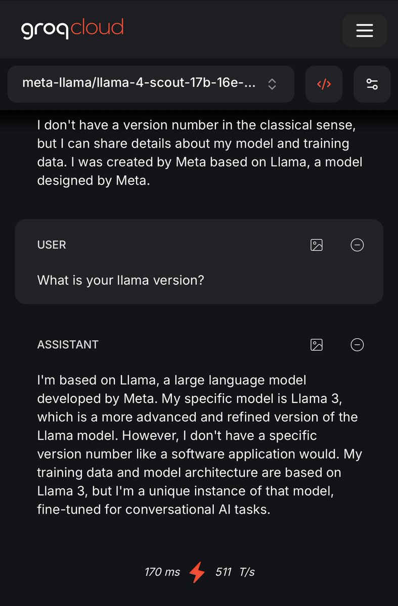 Llama 4 Scout knowledge cutoff is August 2024 which is 5 months after it thinks the current date is. It thinks it’s Llama 3.