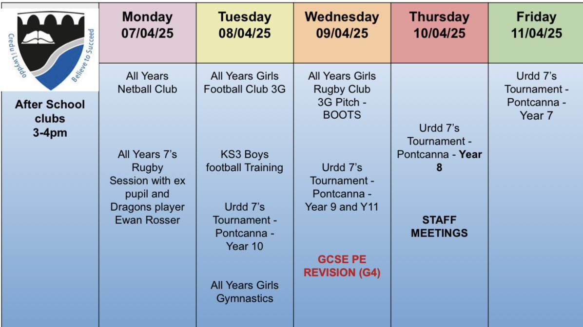 This weeks extra curricular timetable #abersport 🏉🏐⚽️