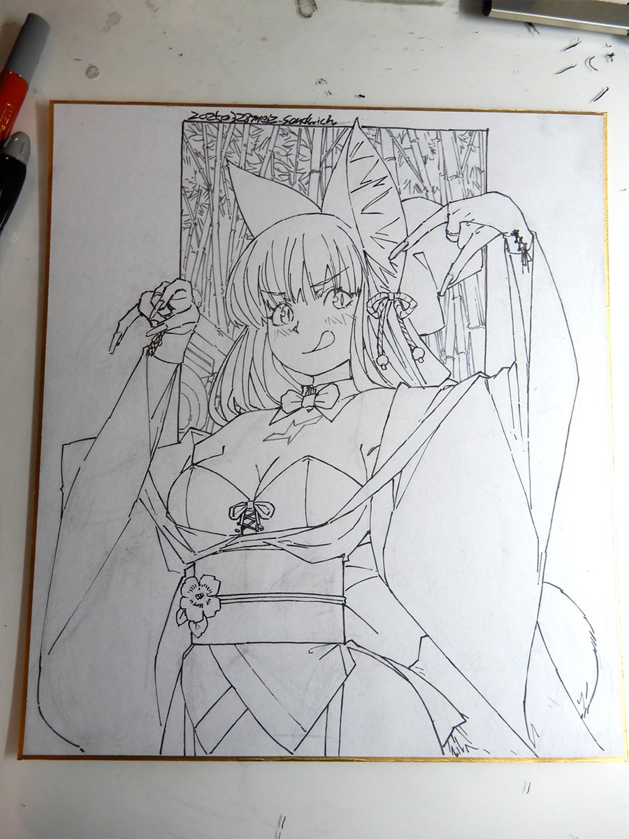 柄が描いていない状態。この色紙で3回くらい書き直しており、だいぶ跡が残っています。 