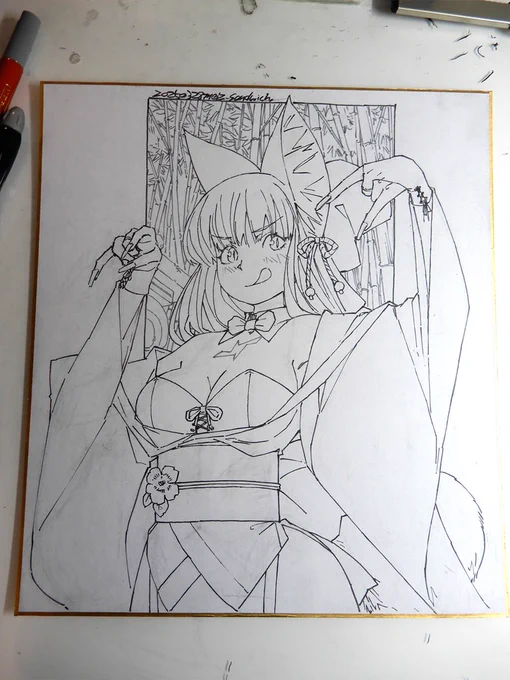 柄が描いていない状態。この色紙で3回くらい書き直しており、だいぶ跡が残っています。 
