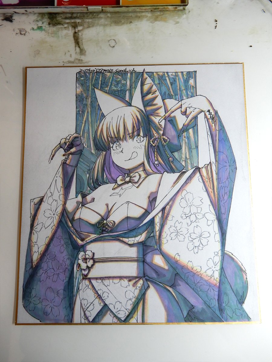 「下塗り。竹の反射の緑が強いです。 」|meiz：BOOTHで原画・素材等販売のイラスト