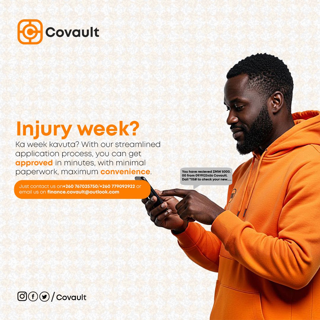 Covault_Zambia's tweet image. Ka week kavuta? Get approved for quick cash in minutes with minimal paperwork. Fast, easy &amp;amp; convenient!

Contact us: +260767025750 / +260779092922
Email: finance.covault@outlook.com
#Covault #QuickLoans #ZambiaFinance