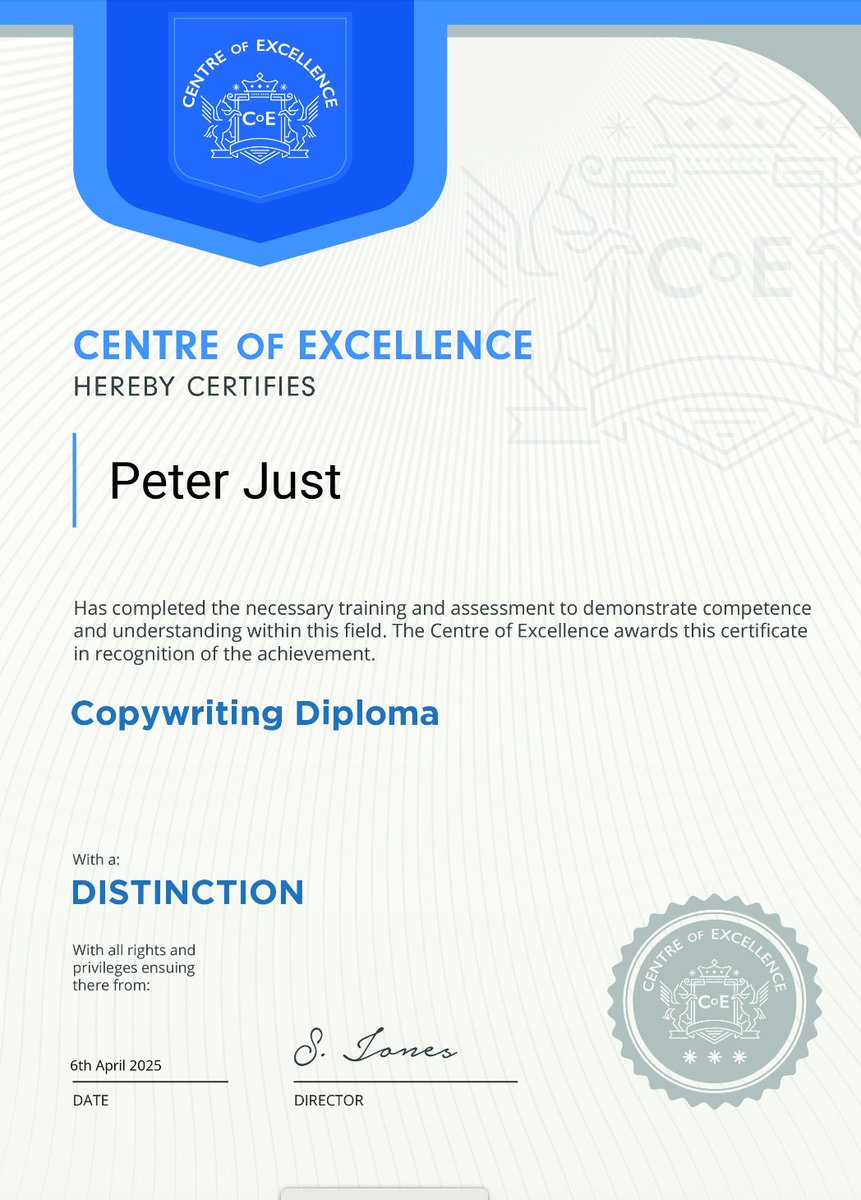 Peter Just (@peterdjust) on Twitter photo 😃 Very pleased to have completed my #CPDForPeter <a href="/Online_Courses/">Centre Of Excellence</a> course on copywriting.
🤦🏻♂️ Only been trying to get it done since November 2022.
🔍 Now time to find another course to do.
❓ Any suggestions? 😃 Very pleased to have completed my #CPDForPeter <a href="/Online_Courses/">Centre Of Excellence</a> course on copywriting.
🤦🏻♂️ Only been trying to get it done since November 2022.
🔍 Now time to find another course to do.
❓ Any suggestions?