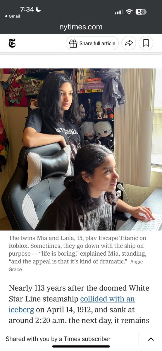 My twin daughters, Mia and Laila, are in the New York Times! They were interviewed about the Titanic and the Roblox game. 

nytimes.com/2025/04/05/sty…