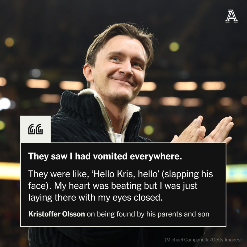 TheAthleticFC's tweet photo. In February last year, 47-cap Sweden international Kristoffer Olsson was found unconscious by his parents &amp; four-year-old son.

Now 29, he speaks to @JordanC1107 about the rare illness that caused blood clots on his brain, the memory loss and his pursuit of a return to football.