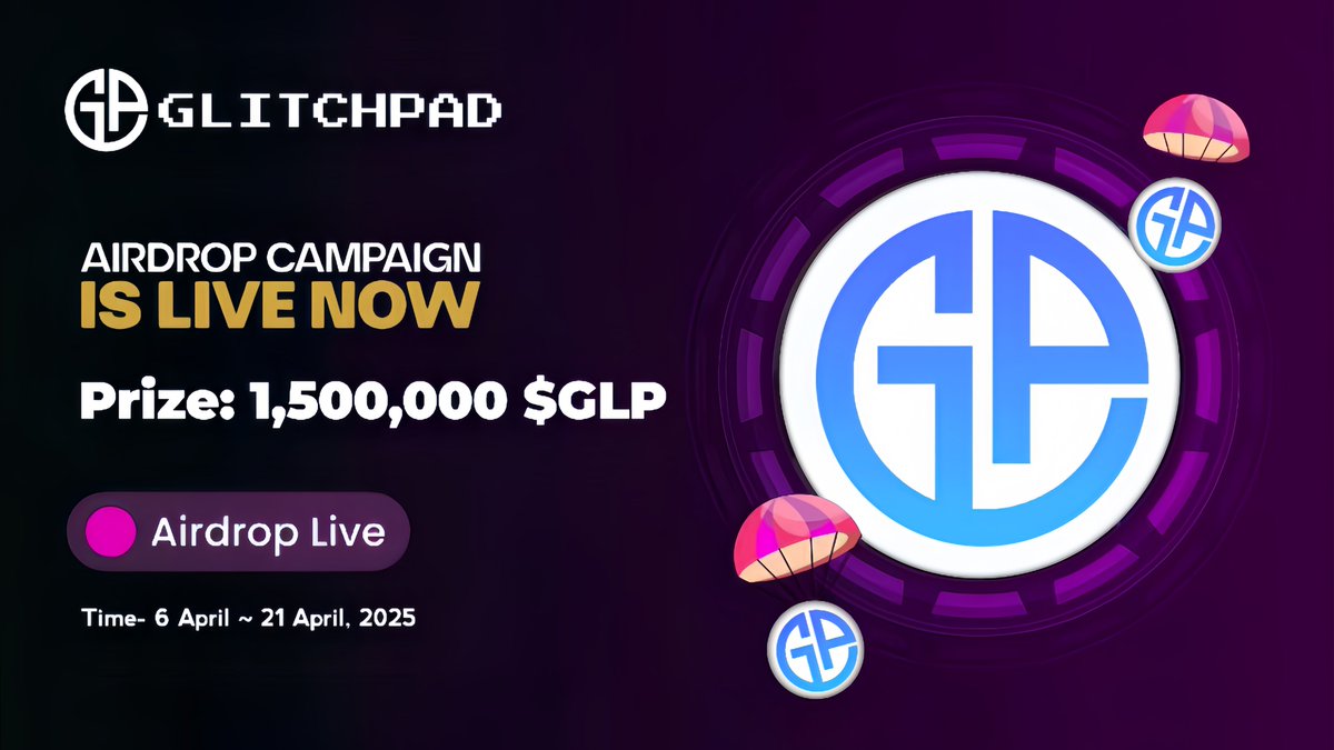 🪂 GlitchPad #Airdrop

🏆 Reward: 1,000 $GLP each for 1,000 Random Winner

👨‍👨‍👧‍👧 Referral: 500,000 $GLP for Top 200 Referral 

🔗 Airdrop Link: t.me/GlitchPadAirdr…

⌛ End Date: 21th April, 2025
🏦 Distribution: After airdrop end

#Airdrop #GlitchPad #GLP #Giveaway #Bitcoin #ETH