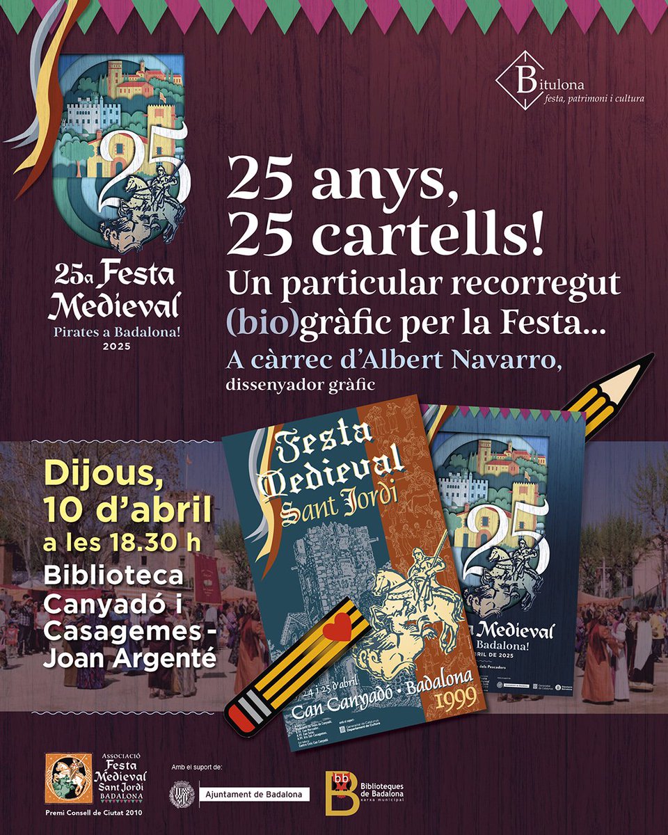Albert Navarro (@albertnavarroc) on Twitter photo Aquest dijous, a 18.30h permeteu-me que us expliqui una història....
;-)
a la biblioteca Canyadó i Casagemes-Joan Argenté de Badalona
<a href="/BdnMedieval/">Festa Medieval Bdn</a>
<a href="/Badabiblios/">Badabiblios</a>
#dissenygràfic i +
badalonamedieval.org Aquest dijous, a 18.30h permeteu-me que us expliqui una història....
;-)
a la biblioteca Canyadó i Casagemes-Joan Argenté de Badalona
<a href="/BdnMedieval/">Festa Medieval Bdn</a>
<a href="/Badabiblios/">Badabiblios</a>
#dissenygràfic i +
badalonamedieval.org