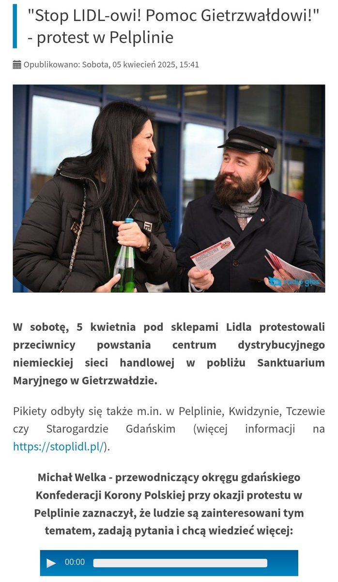 MichalWelka's tweet photo. A ja z całego serca dziękuję wszystkim którzy stanęli dziś w tą deszczową, śnieżną i wietrzną pogodę (a więc w to zimno bo jak jest ciepło a jest wiatr to wiadomo że jest zimno) pod sklepami Lidla w obronie Gietrzwałdu❤✝️
#NieKupujęwLidlu #StopLidl #Gietrzwałd #michałwelka https://t.co/WHZvrhJmJ8