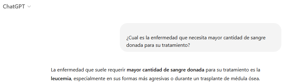 Le hemos preguntado a #ChatGPT cual es la enfermedad que necesita más donaciones de sangre para su tratamiento