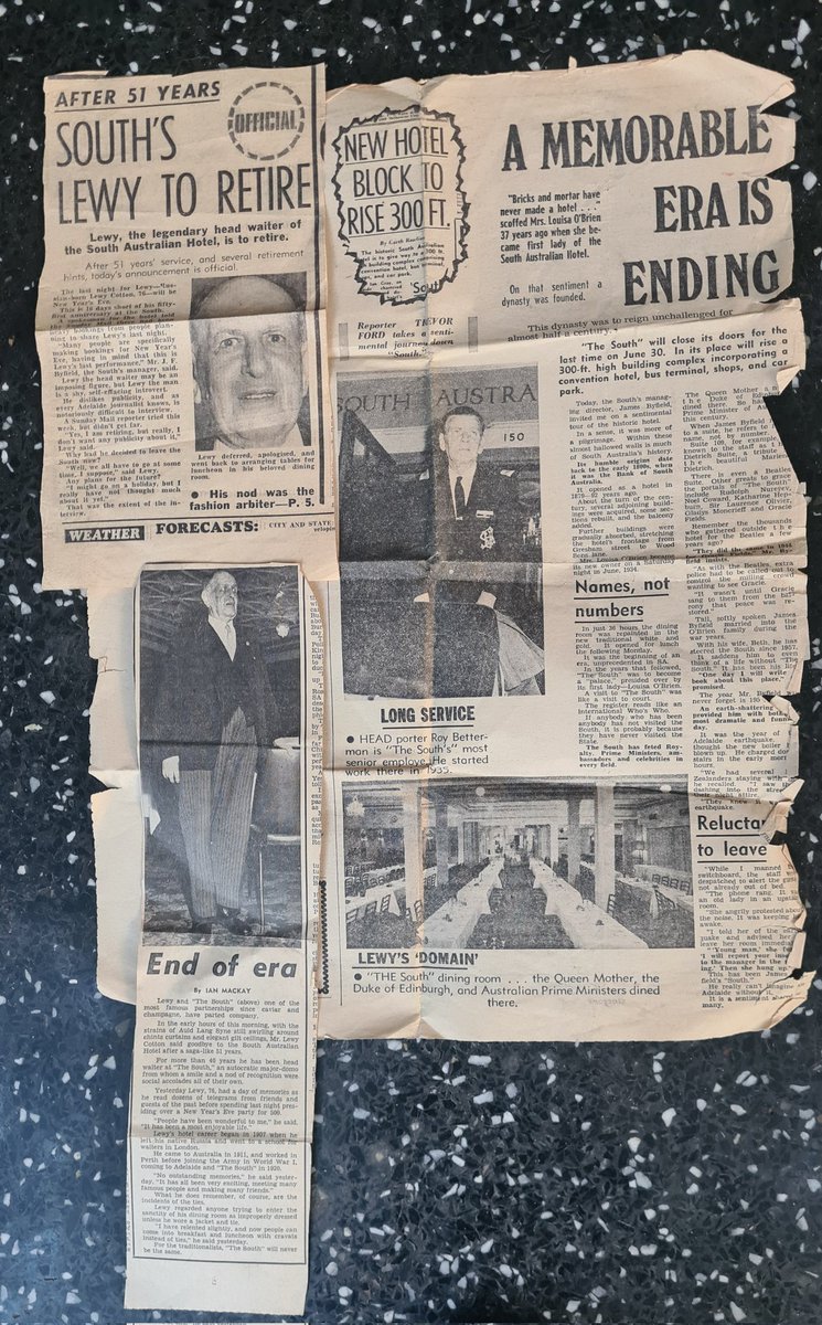 Deb Tribe (@debstribe) on Twitter photo End of an era as Lewy Cotton retires from the South Australian Hotel in 1971 where my mother used to work. She kept the articles as everyone loved and respected Lewy. Lost a beautiful building to the Gateway Hotel. <a href="/abcadelaide/">ABC Adelaide</a> End of an era as Lewy Cotton retires from the South Australian Hotel in 1971 where my mother used to work. She kept the articles as everyone loved and respected Lewy. Lost a beautiful building to the Gateway Hotel. <a href="/abcadelaide/">ABC Adelaide</a>