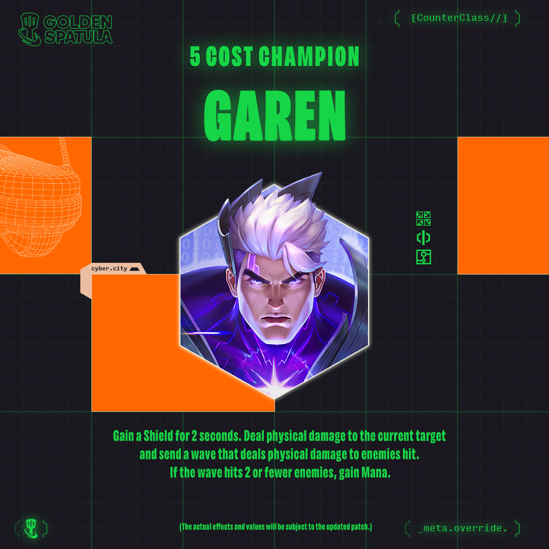 goldenspatula's tweet photo. In the new set: Cyber City, 8 powerful 5-cost champions bring unique abilities that will change the game! From Aurora’s tactical swaps to Samira’s unstoppable rampage, who’s your pick for the strongest?🔥
#GoldenSpatula #CyberGS #GSNewSet #HackIntoGS https://t.co/Y48CqqaVLo