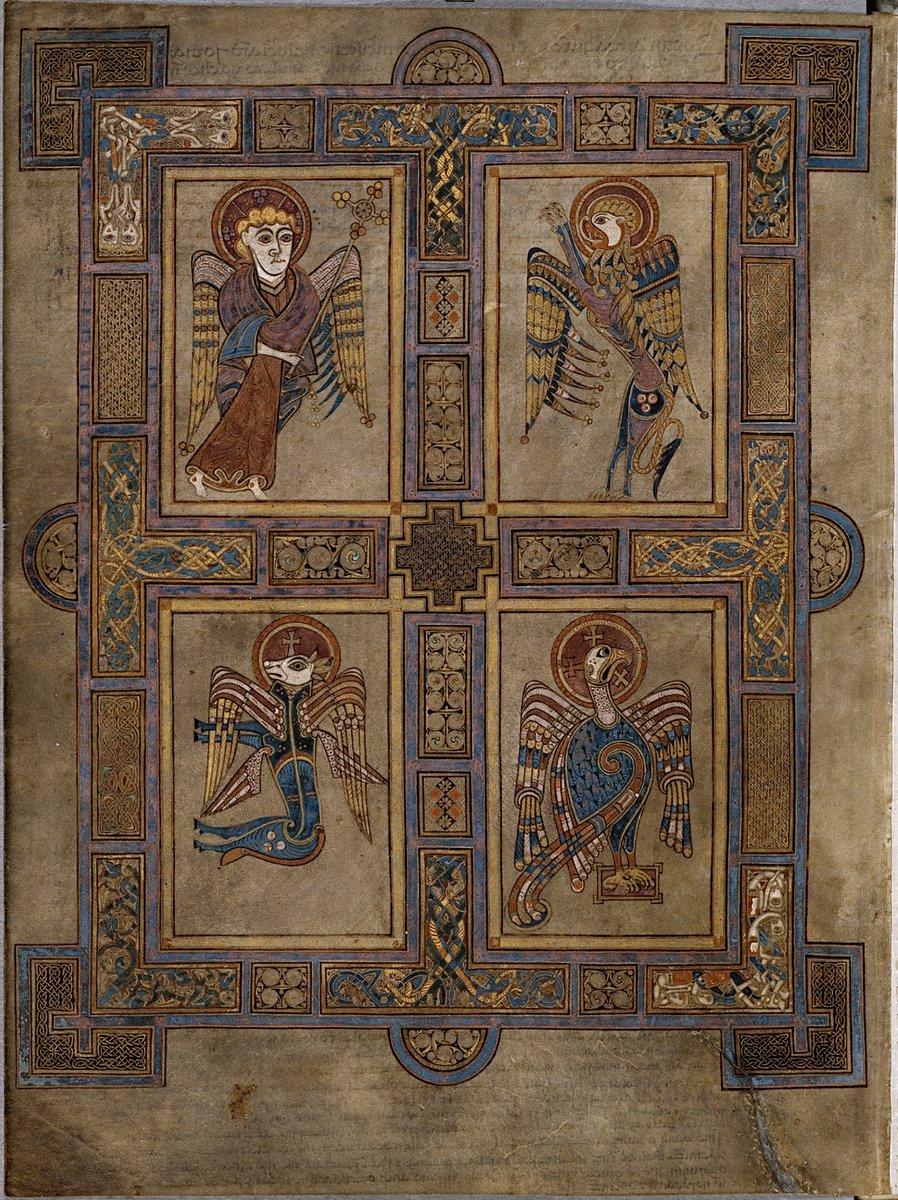 The symbols of the Evangelists stunningly depicted in The Book of Kells 

Trinity College Dublin, IE TCD MS 58; The Book of Kells; c.800 CE; Iona; f.27v <a href="/tcdlibrary/">The Library of Trinity College Dublin</a>