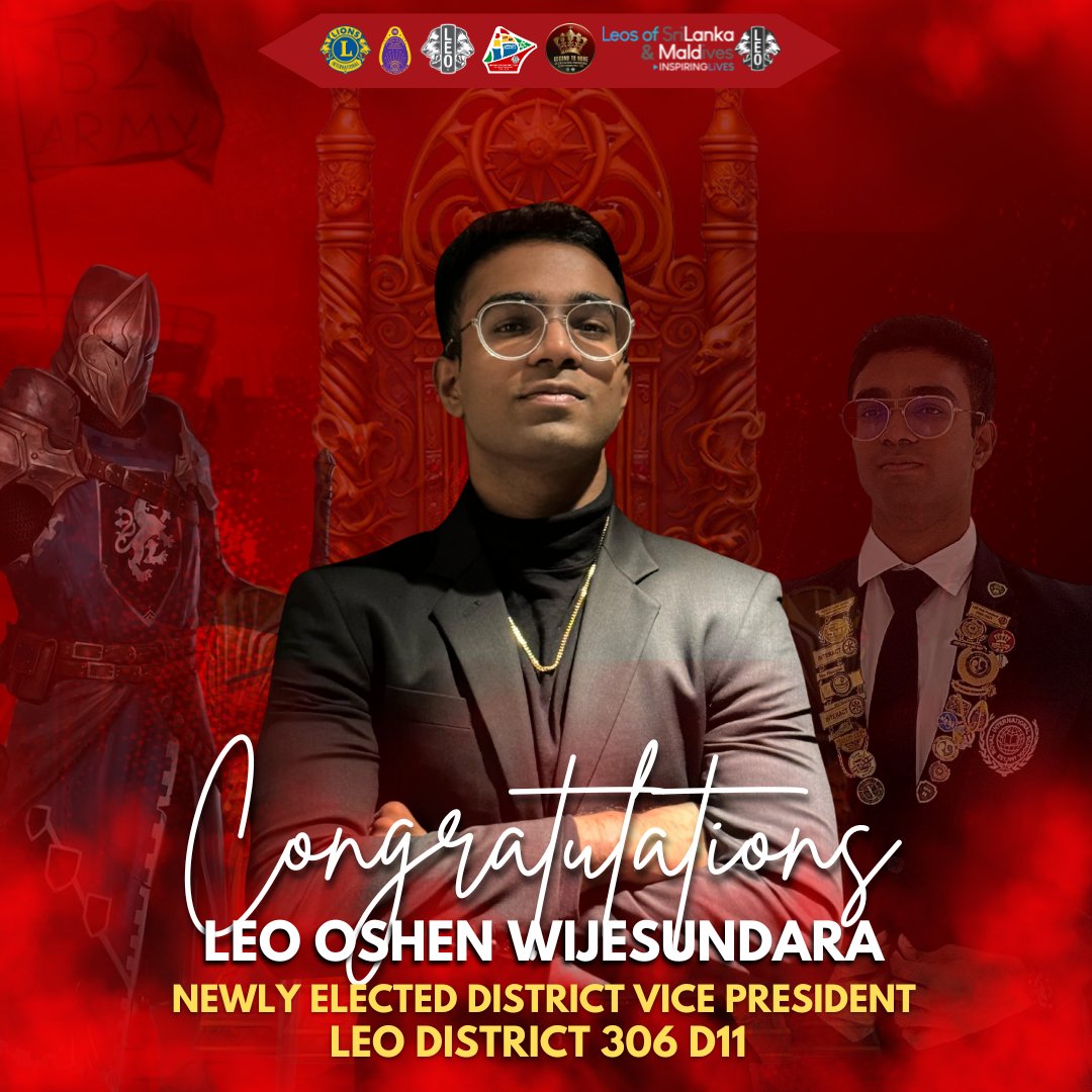 b2leos's tweet photo. Congratulations to Leo Oshen Wijesundara on being elected as the District Vice President of Leo District 306 D11! May your leadership guide the district toward remarkable milestones. Warm wishes from Leo District 306 B2 as you embark on this inspiring journey! https://t.co/toDKTcZEpu