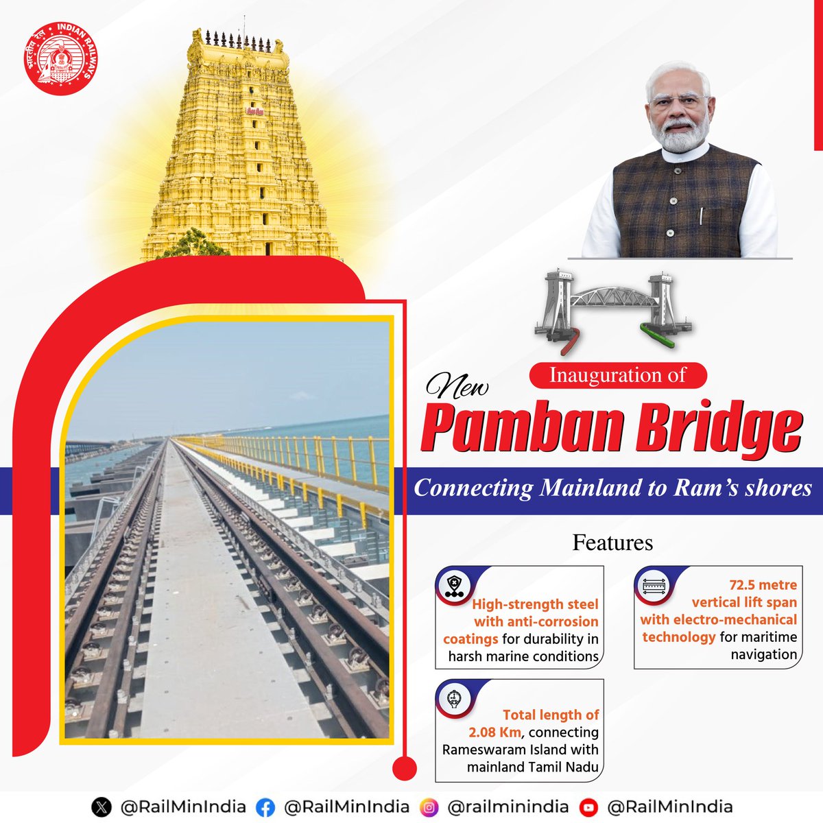 #NewPambanBridge #RailInfra4TamilNadu #PambanExpress
Inauguration of New Pamban Bridge Connecting Mainland to Ram's shores