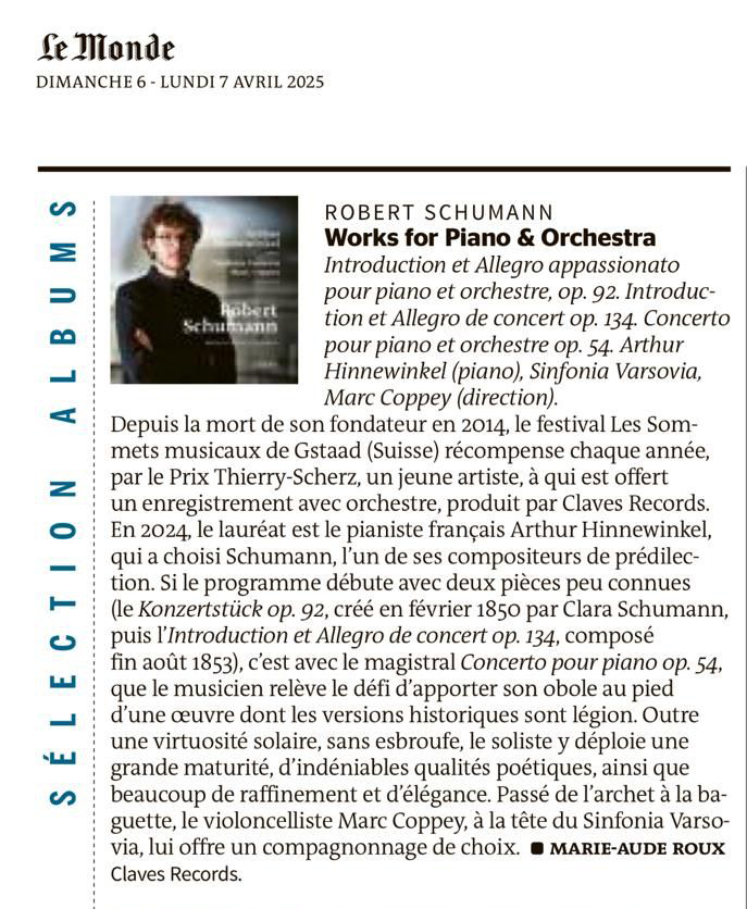 Marc Coppey (@marccoppey) on Twitter photo Many thanks to <a href="/lemondefr/">Le Monde</a> for this nice review of the complete ๐ฆ๐ฐ๐ต๐๐บ๐ฎ๐ป๐ป ๐๐ผ๐ฟ๐ธ๐ ๐ณ๐ผ๐ฟ ๐ฝ๐ถ๐ฎ๐ป๐ผ ๐ฎ๐ป๐ฑ ๐ผ๐ฟ๐ฐ๐ต๐ฒ๐๐๐ฟ๐ฎ album I had the pleasure to record with #ArthurHinnewinkel & the #SinfoniaVarsovia.
โก orcd.co/album-hinnewinโฆ
<a href="/clavesrecords/">Claves Records</a> <a href="/KnightClassical/">Knight Classical</a> Many thanks to <a href="/lemondefr/">Le Monde</a> for this nice review of the complete ๐ฆ๐ฐ๐ต๐๐บ๐ฎ๐ป๐ป ๐๐ผ๐ฟ๐ธ๐ ๐ณ๐ผ๐ฟ ๐ฝ๐ถ๐ฎ๐ป๐ผ ๐ฎ๐ป๐ฑ ๐ผ๐ฟ๐ฐ๐ต๐ฒ๐๐๐ฟ๐ฎ album I had the pleasure to record with #ArthurHinnewinkel & the #SinfoniaVarsovia.
โก orcd.co/album-hinnewinโฆ
<a href="/clavesrecords/">Claves Records</a> <a href="/KnightClassical/">Knight Classical</a>