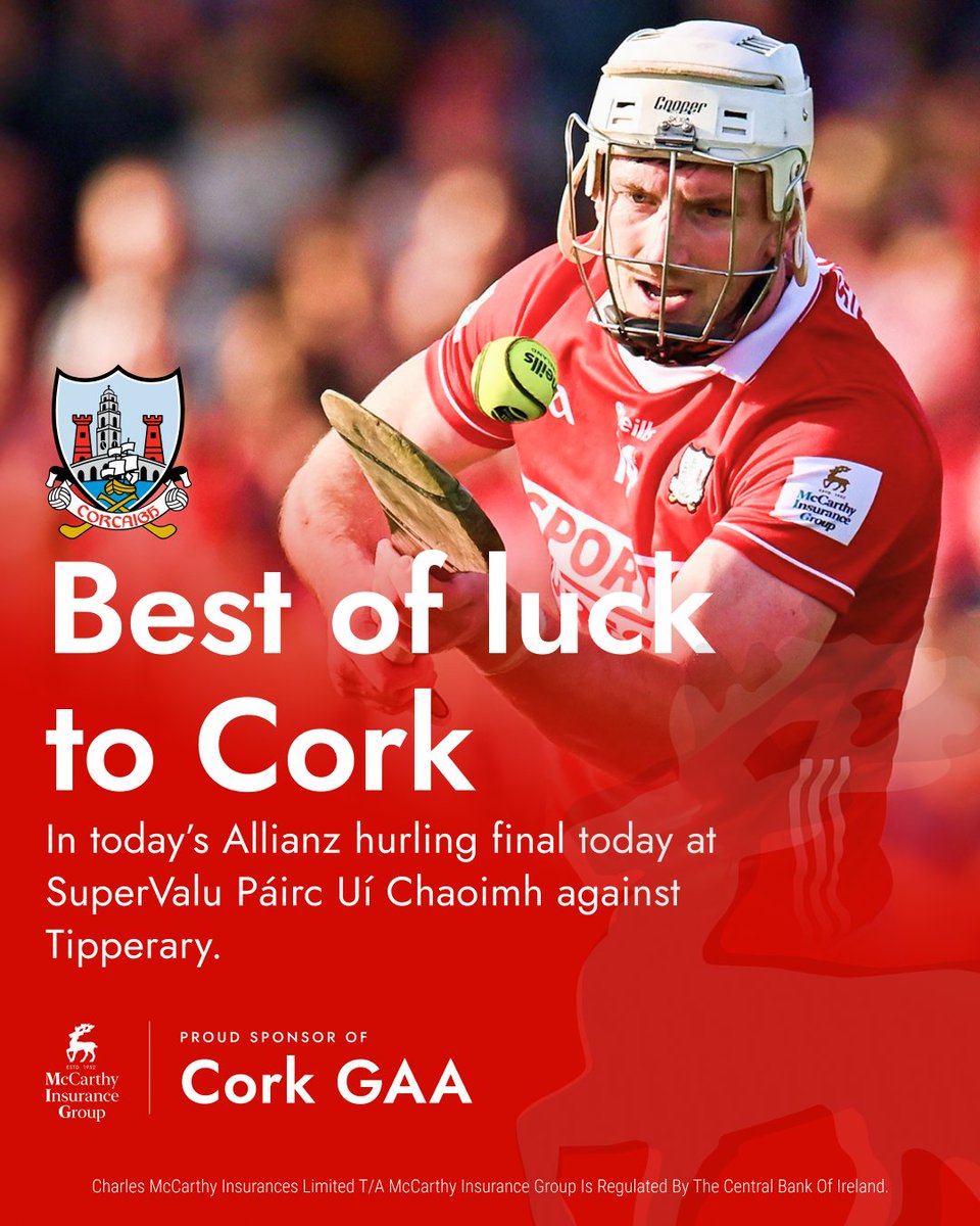 Best of luck to @officialcorkgaa in today's Allianz Hurling League final against Tipperary from all at McCarthy Insurance Group! 🔴⚪️

[AD]