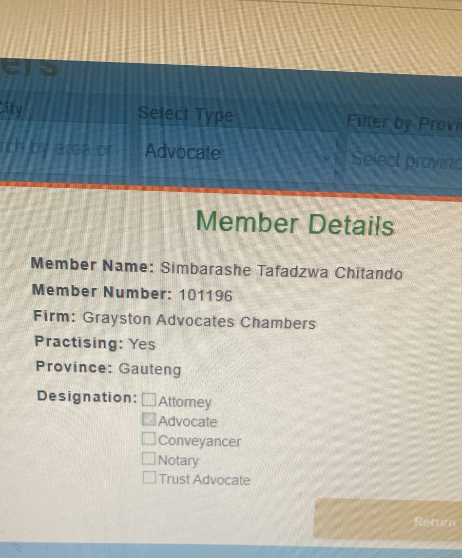DelaKufaPatriot's tweet image. Advocate Simba Chitando is an Illegal Immigrant:

@HomeAffairsSA does not have his  records.

The LPC of which Advocate Simba Chitando is member does not have Simba&apos;s ID, He practices on Passport Number? @Thabisoo @RSASIU @Leon_Schreib 

Sars doesn&apos;t not have Simba&apos;s ID.
Kanjani