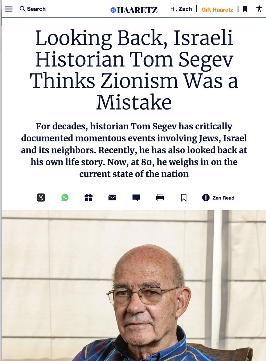 Zachary Foster (@_zachfoster) on Twitter photo One of Israel's most prominent public intellectuals, Tom Segev, just said in a <a href="/haaretzcom/">Haaretz.com</a> interview:
"At the age of 80 I'm starting to think that maybe it wasn't right from the outset, the whole Zionist thing... So Zionism is not such a great success story. It also doesn't One of Israel's most prominent public intellectuals, Tom Segev, just said in a <a href="/haaretzcom/">Haaretz.com</a> interview:
"At the age of 80 I'm starting to think that maybe it wasn't right from the outset, the whole Zionist thing... So Zionism is not such a great success story. It also doesn't