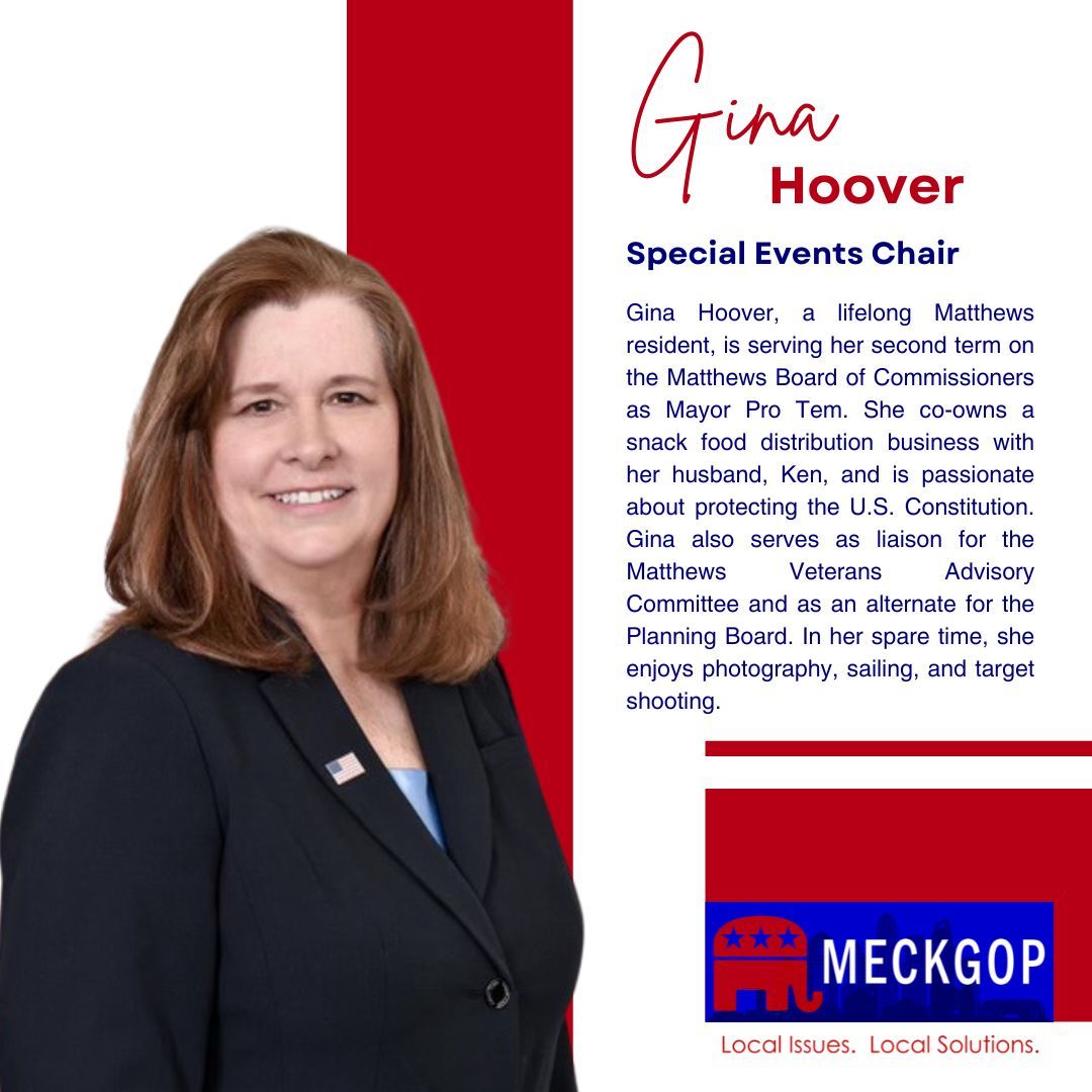 meckgop's tweet image. 🚨 Meet Gina Hoover! 🚨 As MeckGOP Special Events Chair, Gina brings energy and excellence to every event 🎉 Her work unites Republicans and grows our movement across Mecklenburg! 🔴 #MeckGOP #MeckRed #GOPEvents