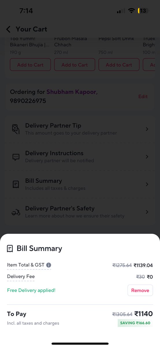 Shubhamforyou's tweet photo. Delivering to same society same flat, just a matter of different phones. One is mine as I frequently order from @ZeptoNow and the other one is of my wife who don’t use to order much. Same product different cost. As I frequently order so getting high price. Fraud @zeptocares https://t.co/XixIoP2wwY
