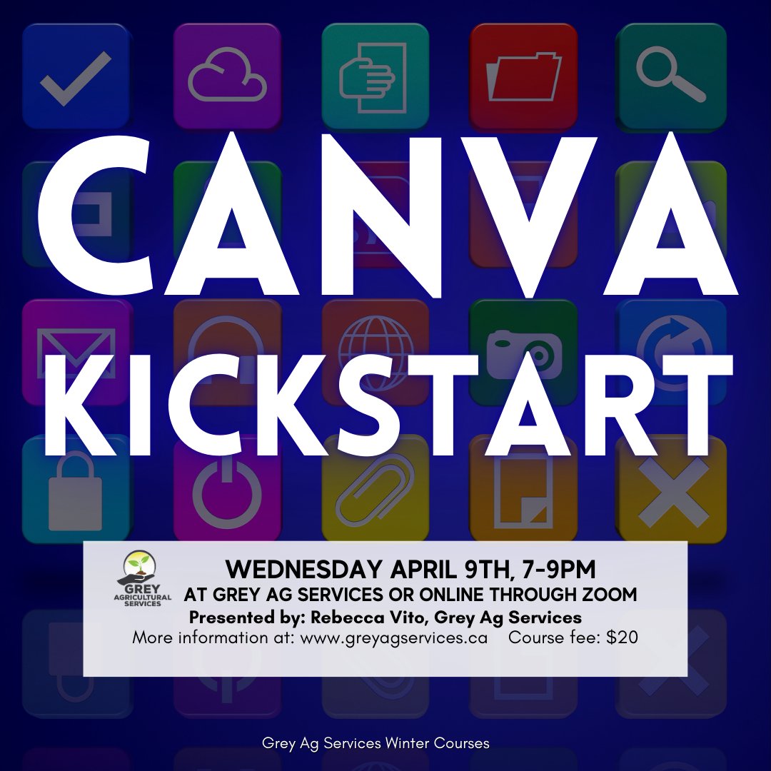 GreyAgServices's tweet image. Can-you Can-va? Rebecca Can!!! 😁🙃
Come learn from a pro how to get the most out of this graphic design course, Wednesday night at Grey Ag Services or online through Zoom! Whether it&apos;s for marketing purposes or something else, there&apos;s lots to cover!
✉️ info@greyagservices.ca