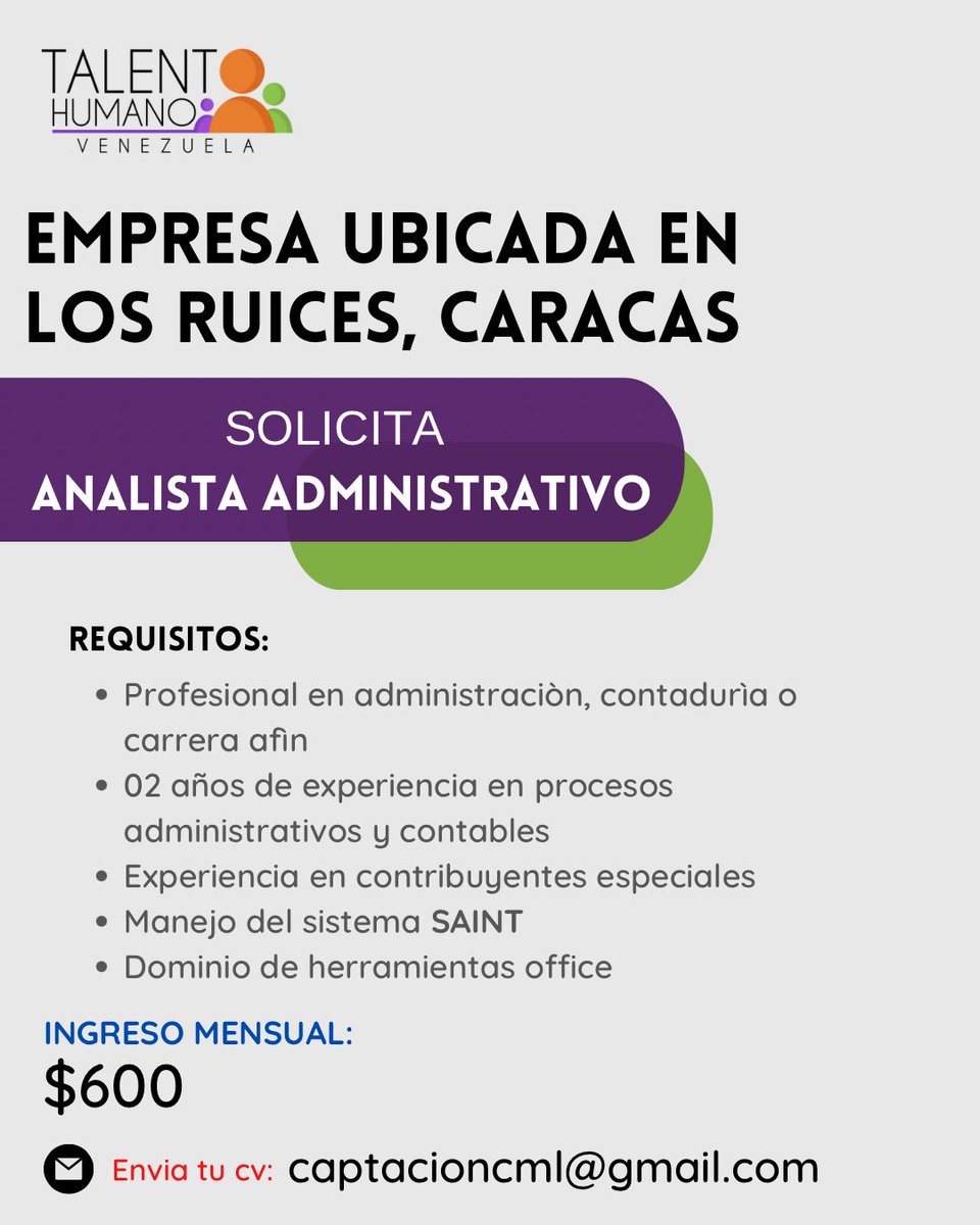 Funciones principales del talento:
💯Control y registro de activos, compras, inventarios y movimientos contables.

💯Revisión, clasificación y registro de documentos contables.

💯Gestión de facturación y despacho de pedidos del área comercial.

💯Recuperación de cartera y