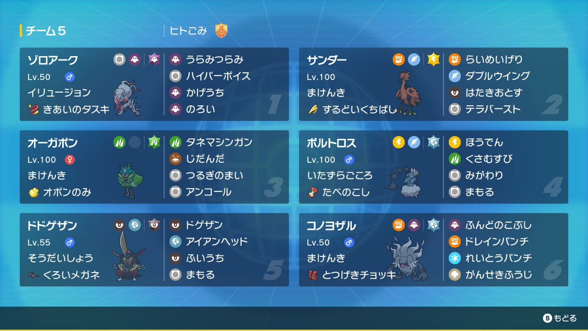 まけんきもどきで参加してました！
次鋒ゾロの呪いからボルトゲザンに繋ぐのがコンセプトで、ゲザンの幻影が連続技打たせないのと相手にだけ不意択押し付けられるのでかなり相性良かったです
オーガポンの持ち物間違えたのは内緒
対戦してくださった方ありがとうございました！
#ゾロアビリティカップ