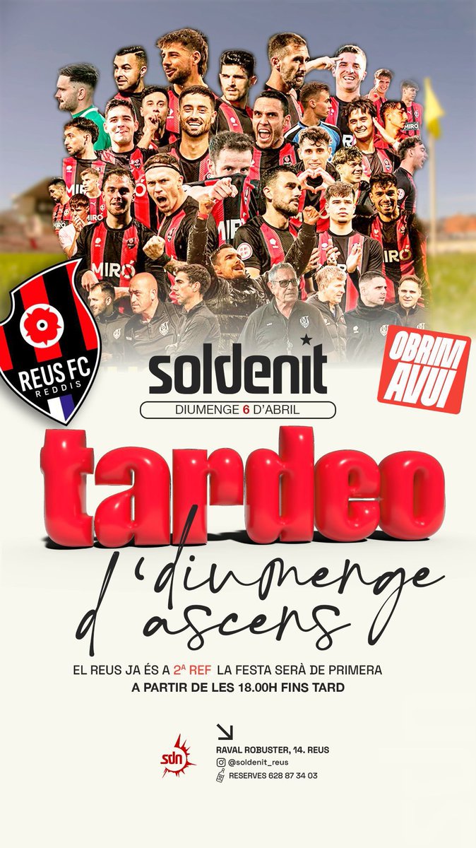 ReusFCR's tweet image. RECORDEM‼️

- A les 16:30h arribarem a l’Estadi Municipal
- A les 18h anirem cap a la Plaça Prim
- I després… celebració al Soldenit

US HI ESPEREM, ROIG-I-NEGRES! ❤️🖤