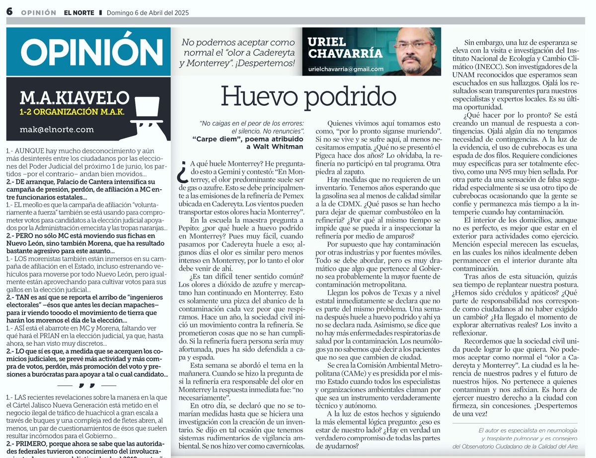 Hola. les comparto mi editorial de hoy que aparece en El Norte de Grupo Reforma. Si crees que algo diferente debemos hacer como sociedad en Monterrey puedes compartir. Hay que hacer nuestra parte!