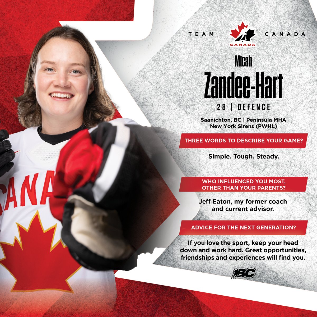 HockeyCanada's tweet photo. Get to know Team Canada! 🇨🇦

Faites connaissance avec les joueuses d’Équipe Canada! 🇨🇦

🍁 Micah Zandee-Hart
🍁 Claire Thompson
🍁 @gascon_eve
🍁 @dserdachny 

#WomensWorlds | #MondialFéminin https://t.co/tBNkKUw4rj