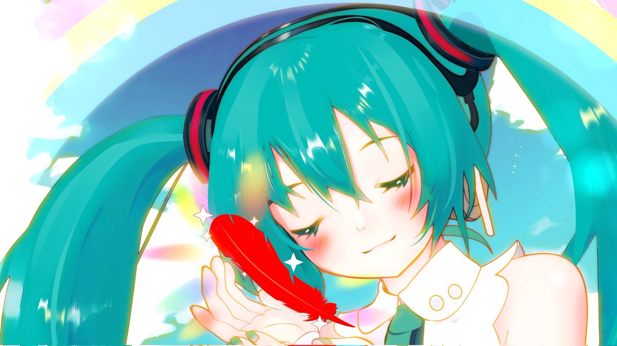 初音ミク 「赤い羽根に応募したイラスト、ちょっぴり改良しました がんばりました!」|milktea＋のイラスト