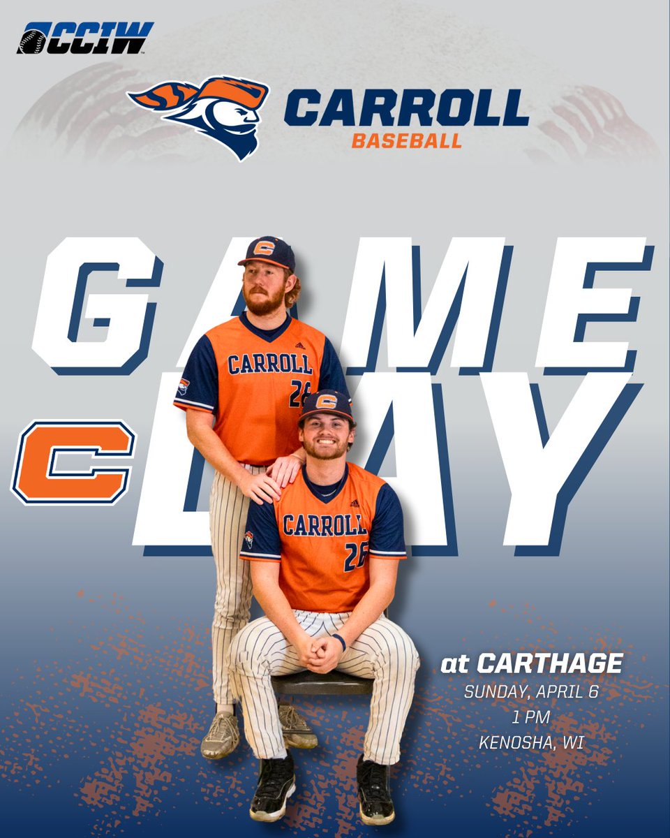 #GameDay <a href="/Pio_Baseball/">Carroll Baseball</a>  caps off their weekend series against Carthage, this time on the road! #GoPios #d3baseball

📍Kenosha, WI
🆚Carthage College
⏰1P
📊athletics.carthage.edu/sidearmstats/b…
📺youtube.com/channel/UCV-1y…