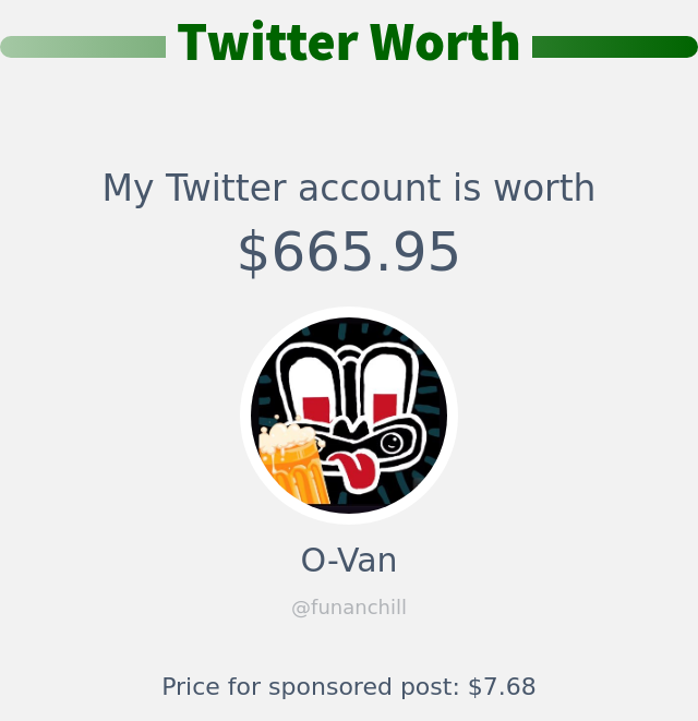 My Twitter worth is: $665.95

➡️ infinityweet.me/account-worth