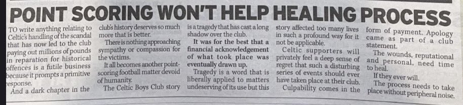 GordonW09225415's tweet image. Hugh Kevin’s article in today’s Sunday Mail only illustrates how many of that organisations supporters and mouthpieces seem to have learned nothing.  Still attempting to silence commentators and victims to keep the name of Celtic clean at all times.
Silence is not an option!