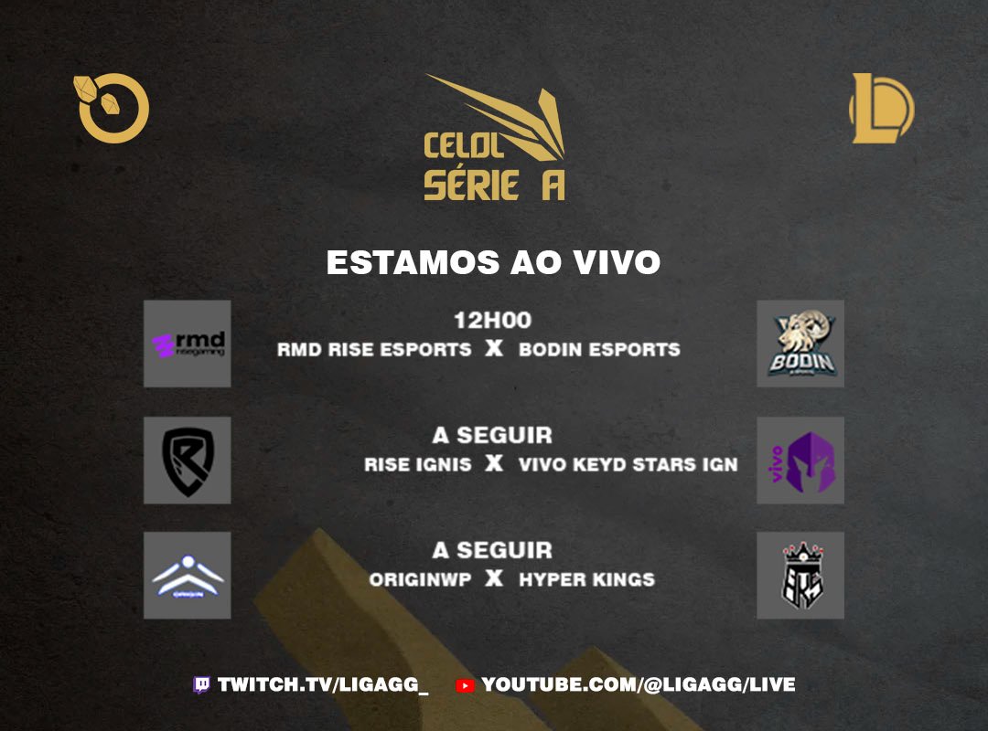 LigaGG_'s tweet image. 2ª Dia de SÉRIE A, COM CLÁSSICO DA #IGNIS!

@Preminoslol e @feijonnesJF na VOZ

🔴 twitch.tv/ligagg_ 🔴

@rmd_rise x @bodinesports Ao vivo 12:00
@RiseGamingBR x @VivoKeyd A Seguir
@originwp x @HyperKingsOFC A Seguir