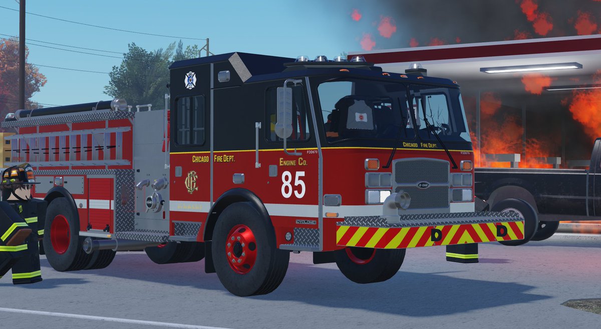 CFD_RBLX's tweet image. Gas station fire, Engine 85 and Truck 64 responded to get the fire contained which they did, No injuries reported. #ROBLOXChicago #RobloxDev