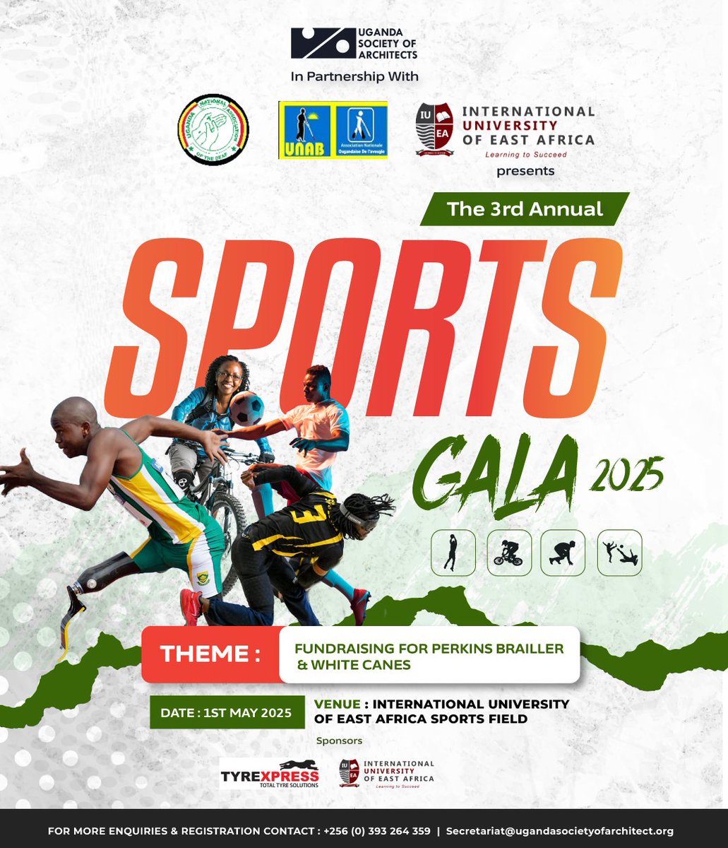 LITERRAND GROUP (@liteerrand) on Twitter photo We are thrilled to join <a href="/UgArchSociety/">Uganda Society of Architects</a> on their 3rd edition Sports gala🥳
🧑🦯➡️🏃♀️➡️🏌♂️⛹️♂️🚴♀️🤾🧘♀️👨🦽➡️🧑🦼
Take recreative time off this 1st May 2025 to unwind and get off your desks <a href="/iuea_uganda/">IUEA</a>
Sponsorship slots available
#USAFundraiserSportsGala2025
#USA3rdEditionSportsGala We are thrilled to join <a href="/UgArchSociety/">Uganda Society of Architects</a> on their 3rd edition Sports gala🥳
🧑🦯➡️🏃♀️➡️🏌♂️⛹️♂️🚴♀️🤾🧘♀️👨🦽➡️🧑🦼
Take recreative time off this 1st May 2025 to unwind and get off your desks <a href="/iuea_uganda/">IUEA</a>
Sponsorship slots available
#USAFundraiserSportsGala2025
#USA3rdEditionSportsGala