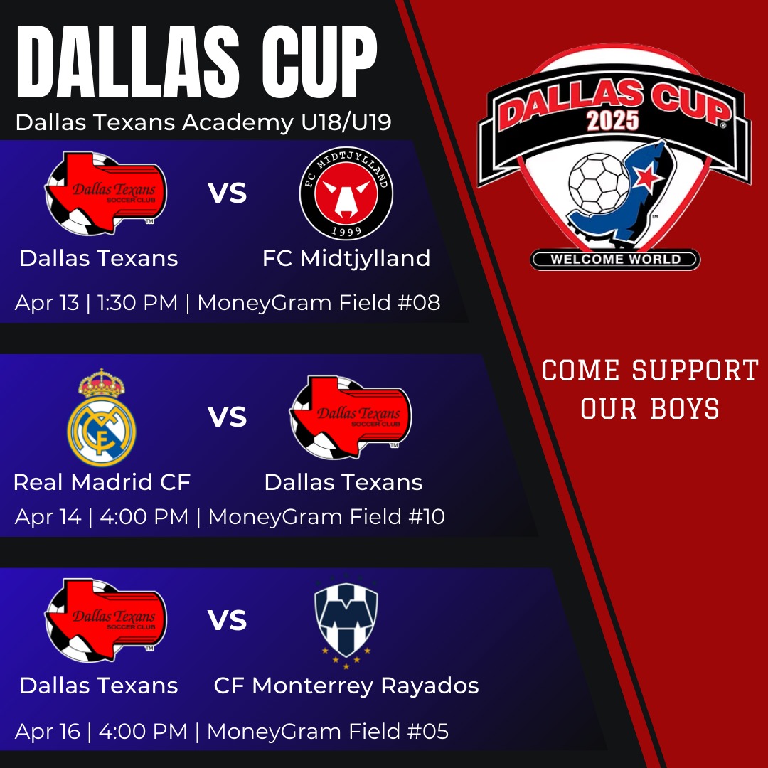 Coming up soon! <a href="/dallascup/">Dallas Cup ⚽️</a> <a href="/DallasTexansSC/">The Dallas Texans</a> playing at the supper group against teams from Denmark,  Spain, and Mexico #ecnl #soccer #fyp #midfielder #dallascup <a href="/KeyPlayerNation/">KeyPlayer®️Nation</a> <a href="/nxt1sports/">NXT 1</a> <a href="/SPORTSxEDITS/">SPORTS EDITS</a> <a href="/TopDrawerSoccer/">TopDrawerSoccer</a> <a href="/TheSoccerWire/">SoccerWire</a> Come support our boys!