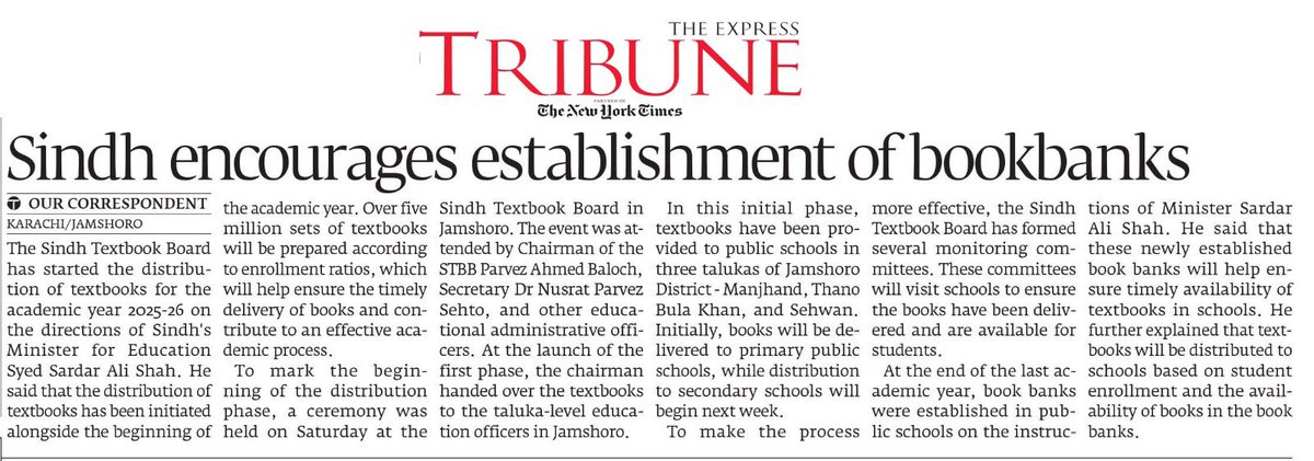MinisterEduGos's tweet image. The Sindh Textbook Board has started the distribution of textbooks for the academic year 2025-26 on the directions of Sindh&apos;s Minister for Education Syed Sardar Ali Shah.

@BBhuttoZardari @MuradAliShahPPP @sardarshah1 
#SindhEducation #FreeTextBooks

tribune.com.pk/story/2538183/…