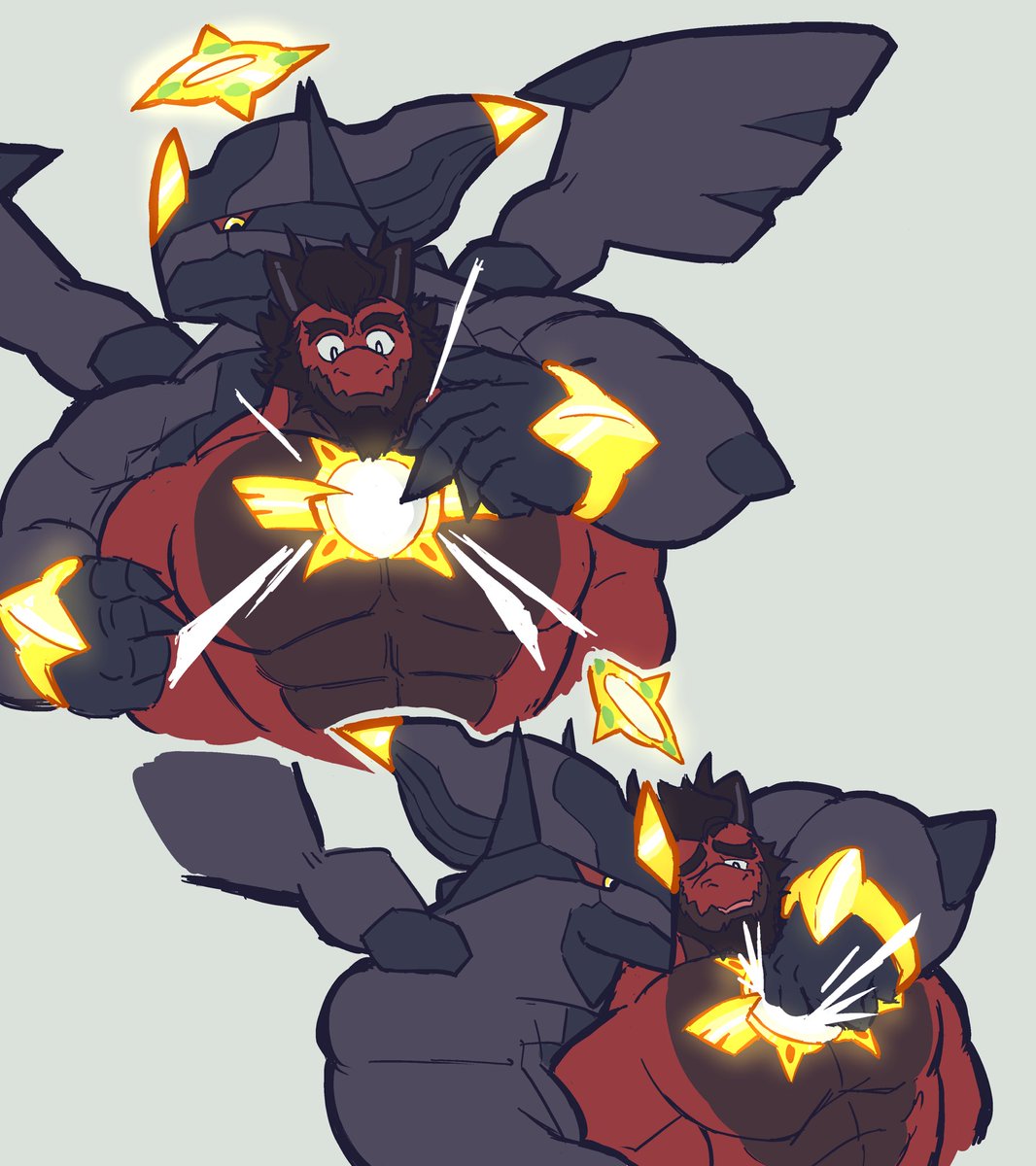 had the idea of my Zek being able to form portals on someone’s chest for him to toy with,,, partially to ease others into his more niche interests (also featuring <a href="/Juggermelon/">🍉Melon🍉 |</a> getting the special treatment heehee)