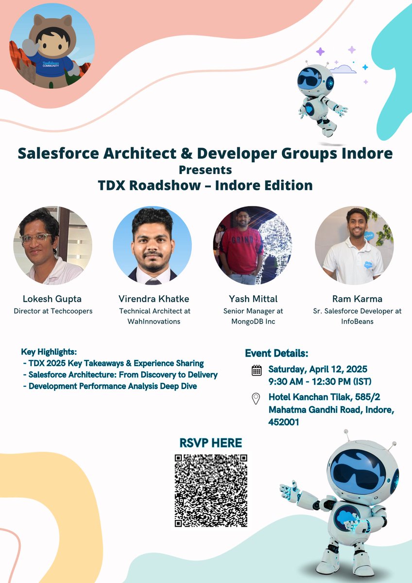 Salesforce Architect Group, Indore, India (@sfarchitectind) on Twitter photo 🚀Join us for the TDX Roadshow – Indore Edition on April 12, 2025! 🚀
Get ready to level up your Salesforce skills with TDX 2025 insights, real-world strategies, and tips on development performance analysis.
🎤 Speakers:
✨Yash, <a href="/KhatkeVirendra/">Virendra Khatke</a> <a href="/lokegupta/">Lokesh</a> <a href="/rkarma214/">Ram Karma☁️</a> #TDX2025 🚀Join us for the TDX Roadshow – Indore Edition on April 12, 2025! 🚀
Get ready to level up your Salesforce skills with TDX 2025 insights, real-world strategies, and tips on development performance analysis.
🎤 Speakers:
✨Yash, <a href="/KhatkeVirendra/">Virendra Khatke</a> <a href="/lokegupta/">Lokesh</a> <a href="/rkarma214/">Ram Karma☁️</a> #TDX2025
