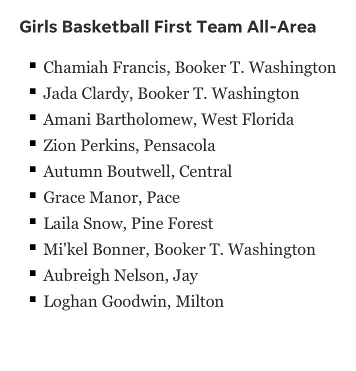 Congratulations Loghan for making for making the Pensacola News Journal First Team All-Area for girls basketball.🏀🐾 <a href="/GoodwinLoghan/">Loghan Goodwin</a>