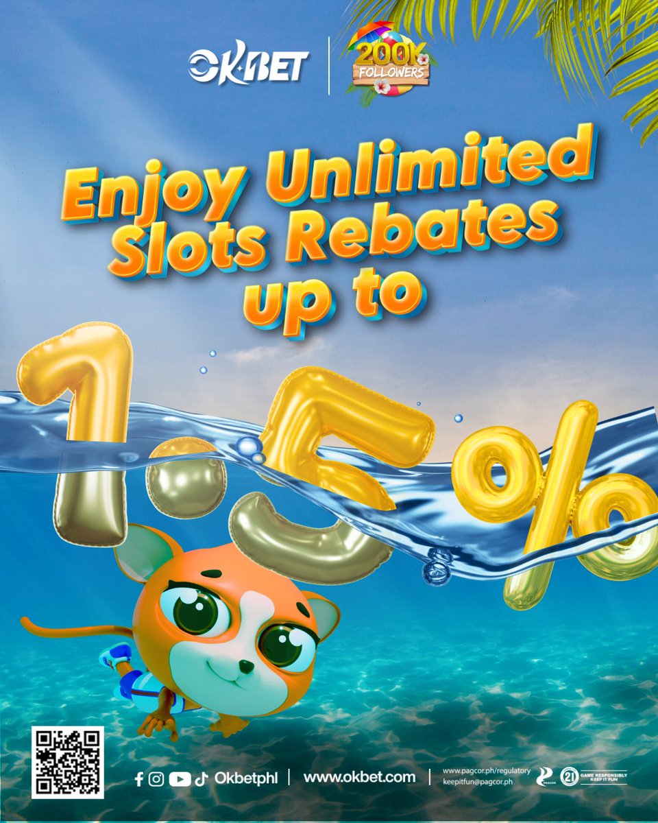 OKBetPHL's tweet photo. Experience nonstop thrill and get up to 1.5% unlimited rebate sa paborito mong slot games!
Walang limit, rebate galore, araw-araw!
Play responsibly!
#OKBet #OKBetPH #OKBetAllFunInOneClick #AprilSummerWins #PlayResponsibly https://t.co/JYYBEHGtgx