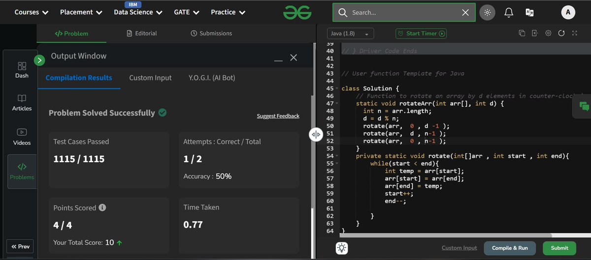 choudharyAkashh's tweet image. Day 4/160
#GFG 160 Days of Problem-Solving Journey! 🎯💻
Today, I solved my fourth problem — "Rotate an Array" ✅
One more step toward mastering DSA. Let’s keep pushing forward! 🚀
#Coding #ProblemSolving #GeeksForGeeks #DSA @geeksforgeeks