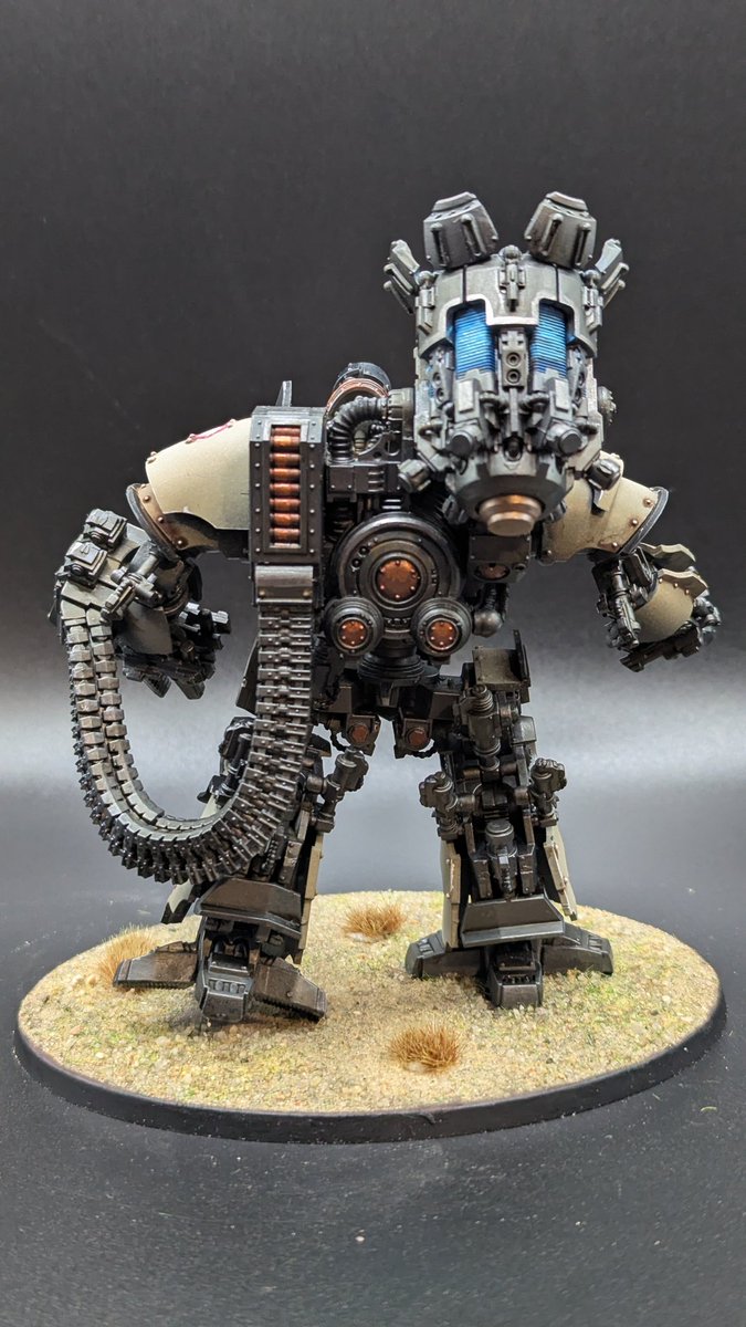 Dantioch30k's tweet photo. As the skies cracked and the ground trembled, Exanimus Rex emerged from the forge-fog—each thunderous step a death knell. Plasma roared. Flesh and steel alike were unmade. No commands, no mercy—only the will of Archmagos Pheton-0-N made manifest. #WarhammerTHH #Warmongers #Warcom https://t.co/1jGwV7JPue